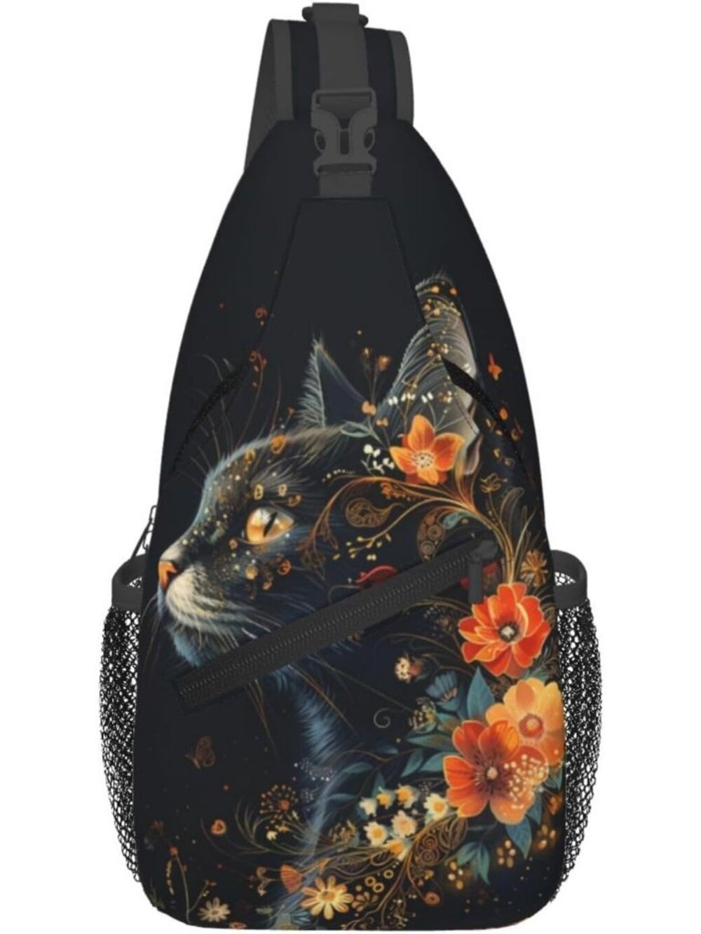 Unisex Black Cat Halloween Travel Hiking Sling Backpack Casual Crossbody Bag